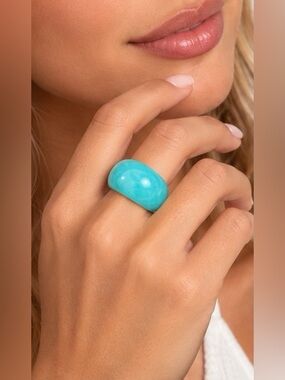 Turquoise Blue Marbled Chunky Resin Dome Ring | Boho Statement | New | 7